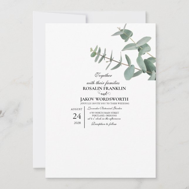Convites Elegant Greenery Botanical wedding Invitation card (Frente)