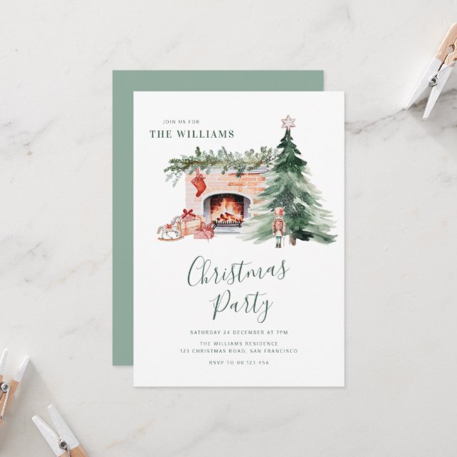 Convites Elegant Greenery Christmas Party Invitation (Frente/Verso In Situ)