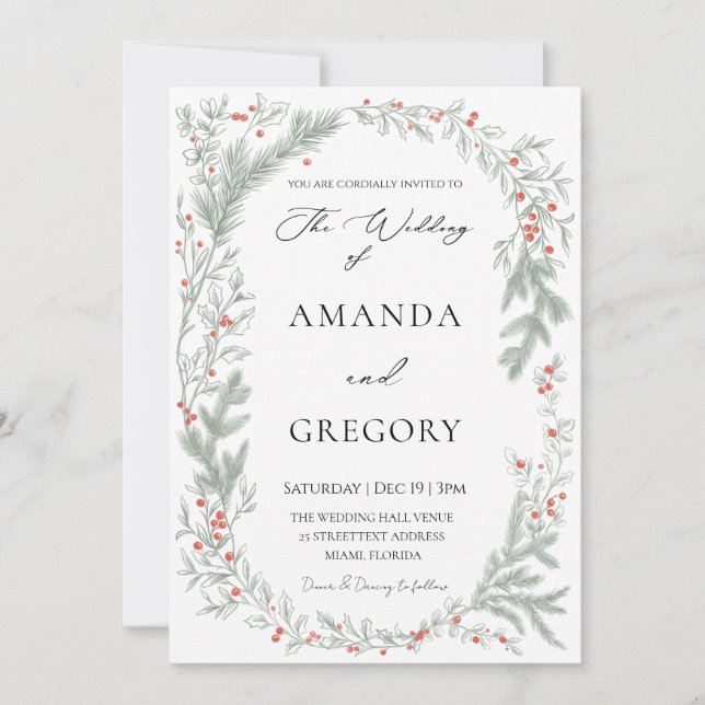 Convites Elegant Greenery Christmas Wedding Photo  (Frente)