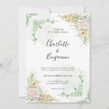 Elegant Greenery Floral Vintage Wedding Invitation