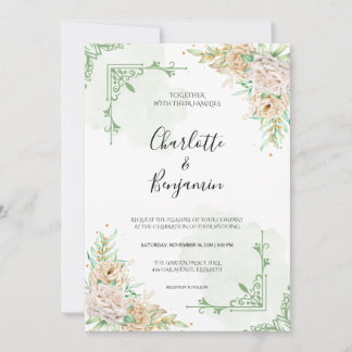 Convites Elegant Greenery Floral Vintage Wedding Invitation