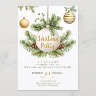 Convites Elegant Greenery & Gold Christmas Party Invitation