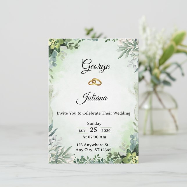Convites Elegant Greenery Wedding Invitation (Em pé/Frente)