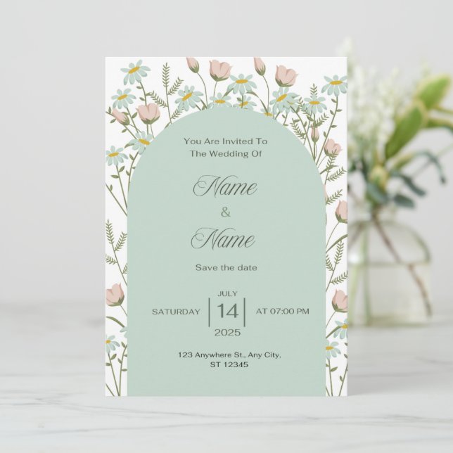 Convites Elegant greenery wedding invitation  (Em pé/Frente)