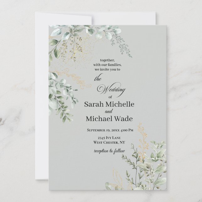 Convites Elegant Greenery Wedding Invitation (Frente)