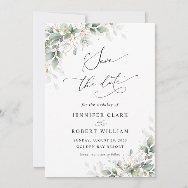 Convites Elegant Greenery Wedding Save The Date Invitation (Frente)