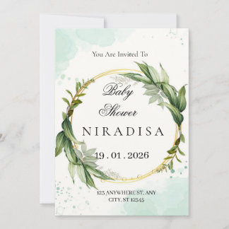 Convites Elegant Greenery Wreath Baby Shower Invitation