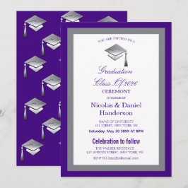 Convites Elegant grey caps graduation ceremony invitation