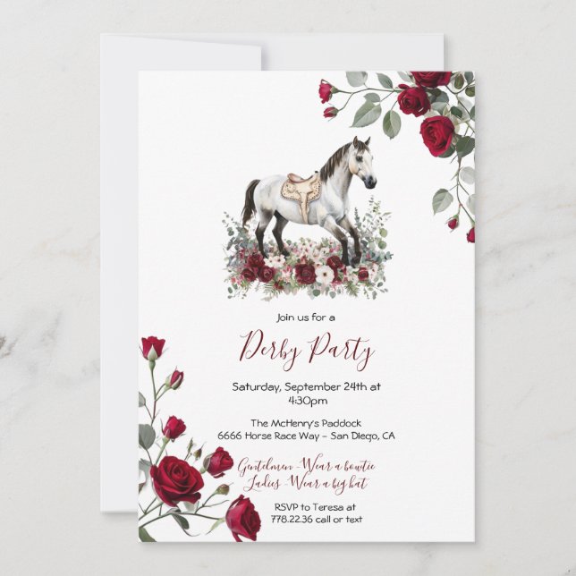 Convites Elegant Grey Horse Kentucky Derby Party Invitation (Frente)