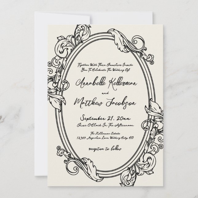 Convites Elegant Hand Drawn Vintage Wedding (Frente)