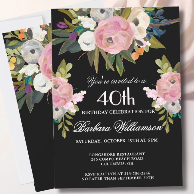Convites *Elegant Handpainted Floral 40th Birthday Party  (Criador carregado)