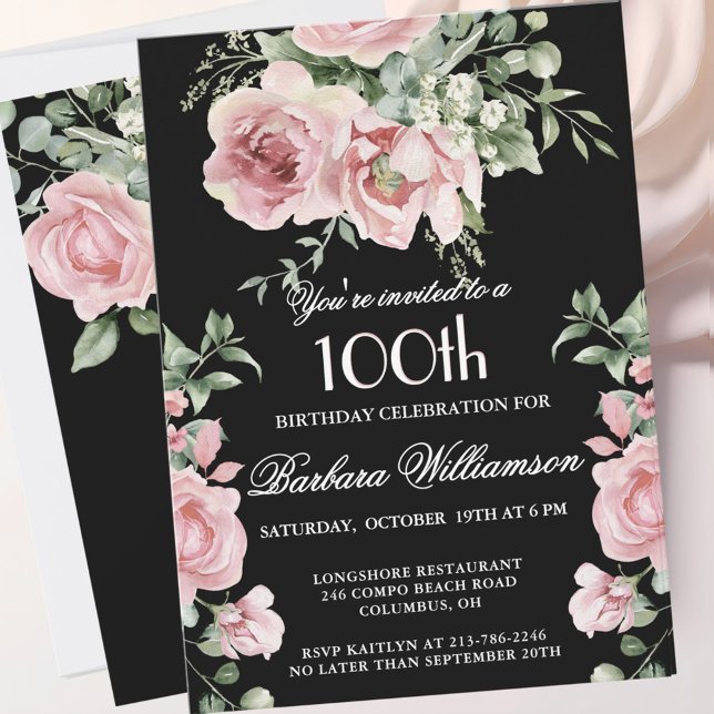Convites *Elegant Handpainted Roses 100th Birthday Party  (Criador carregado)