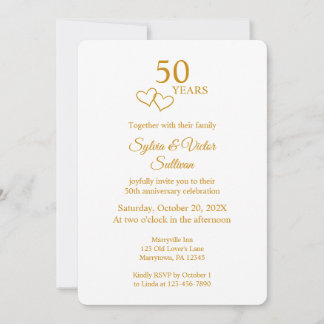 Convites Elegant Heart Golden 50th Wedding Anniversary