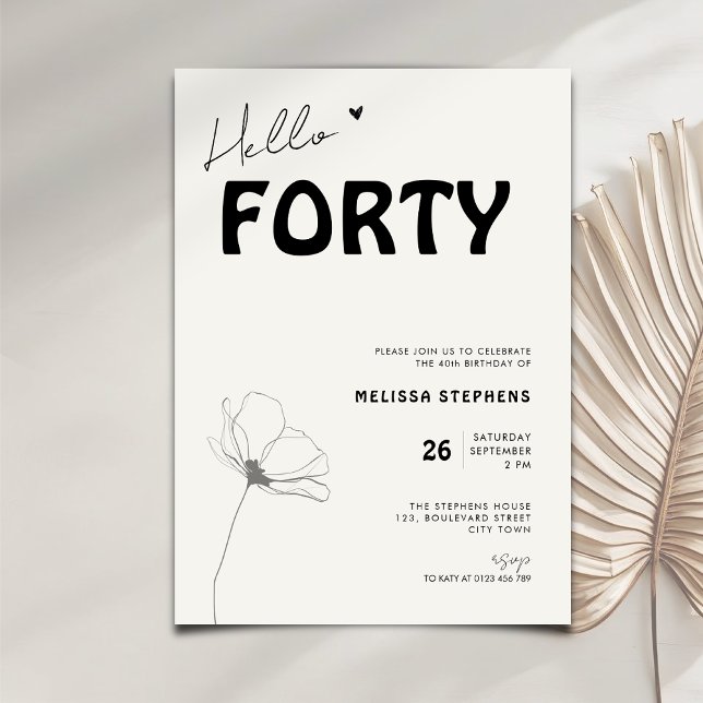 Convites Elegant Hello Forty Bold Typography 40th Birthday (Criador carregado)
