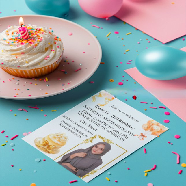 Convites Elegant Hijabi 18th Birthday Photo Invitation | Go (Criador carregado)
