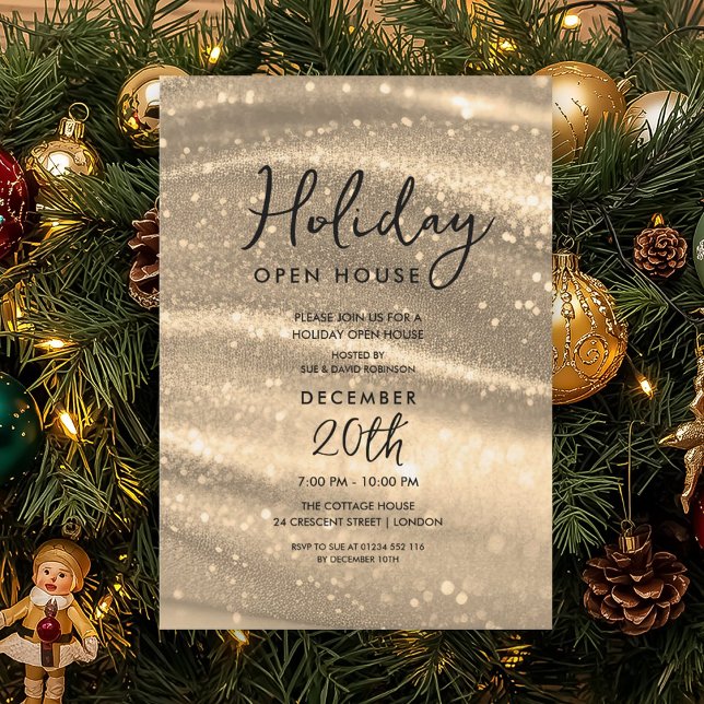 Convites Elegant Holiday Open House Gold Sparkle Glam (Elegant Holiday Open House Gold Sparkle Glam Invitation)