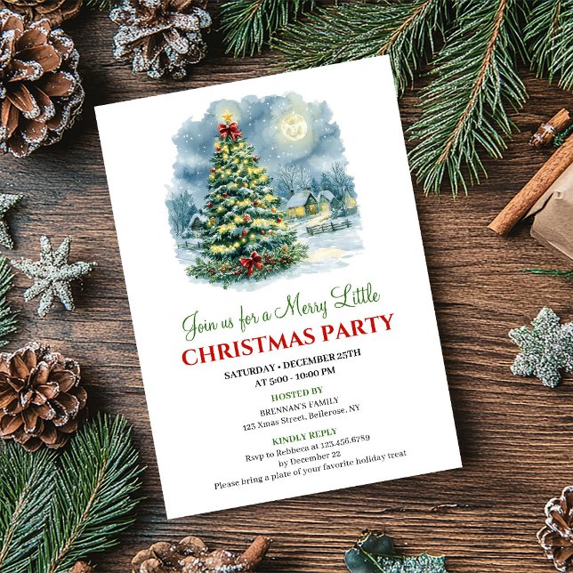 Convites Elegant Holiday Scene Watercolor Party Invitation (Elegant Holiday Scene Watercolor Party Invitation)