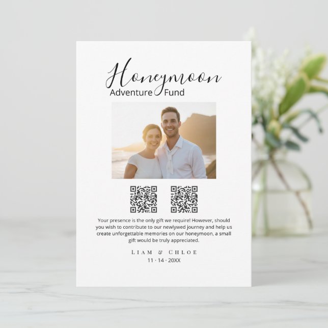 Convites Elegant Honeymoon Fund QR Code Wedding Sign photo (Em pé/Frente)