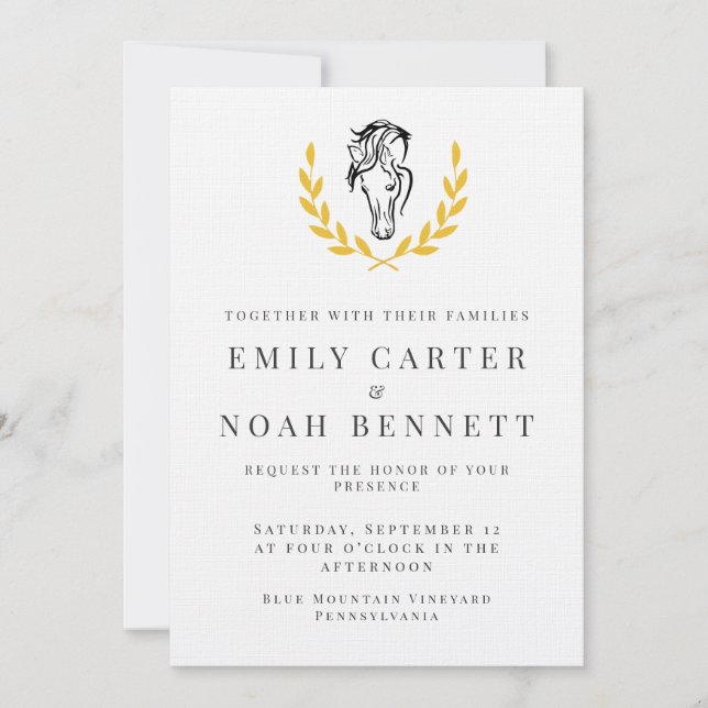 Convites Elegant Horse Crest Wedding Invitation with Laurel (Frente)