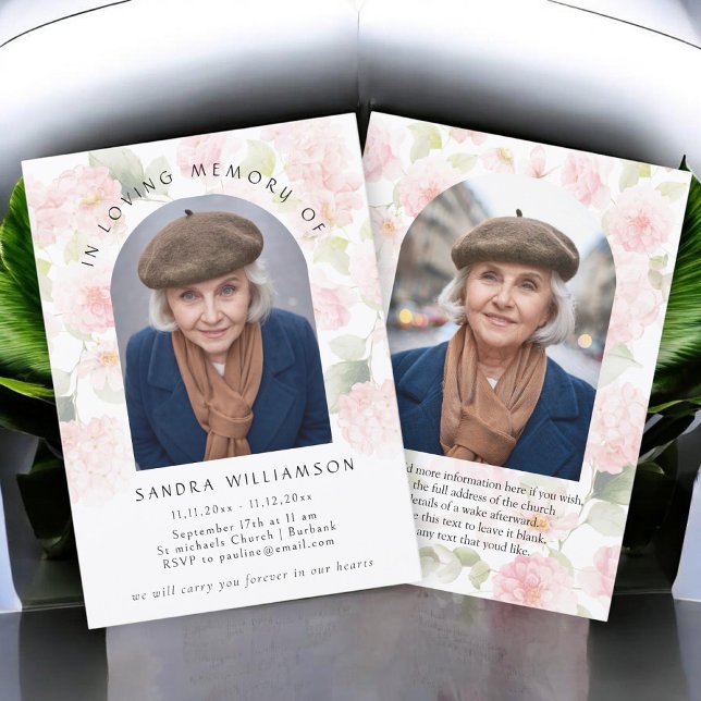Convites Elegant Hydrangea Memorial Photo Announcement (Criador carregado)