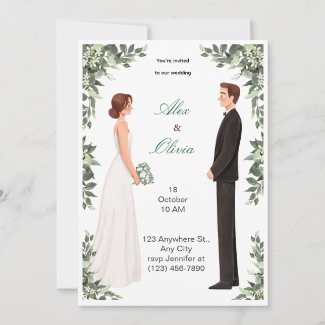 Convites Elegant Illustrated Wedding Invitation (Frente)