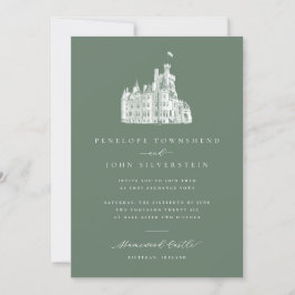 Convites Elegant Illustration Sage Green Castle Wedding