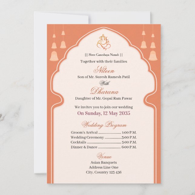 Convites Elegant Indian Wedding Invitation Temple Arch (Verso)