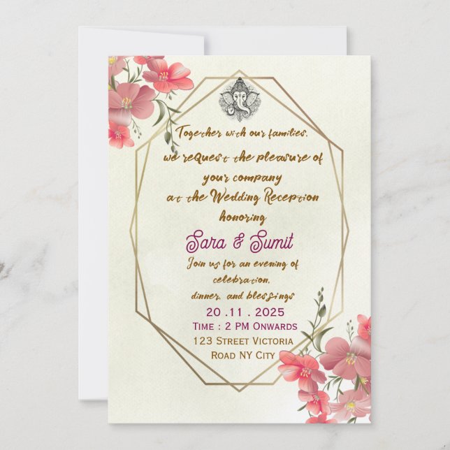 Convites Elegant Indian Wedding Reception Party Invitation (Frente)