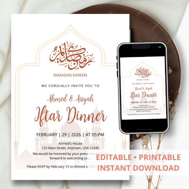 Convites Elegant Islamic Mosque Silhouette Iftar Dinner (Criador carregado)