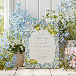 Convites Elegant Italian Blue Tile Lemon Bridal Shower