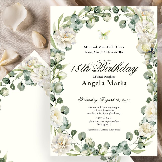 Convites Elegant Ivory Floral 18th Birthday Debut (Criador carregado)