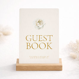 Convites Elegant Ivory Floral Guest Book Sign