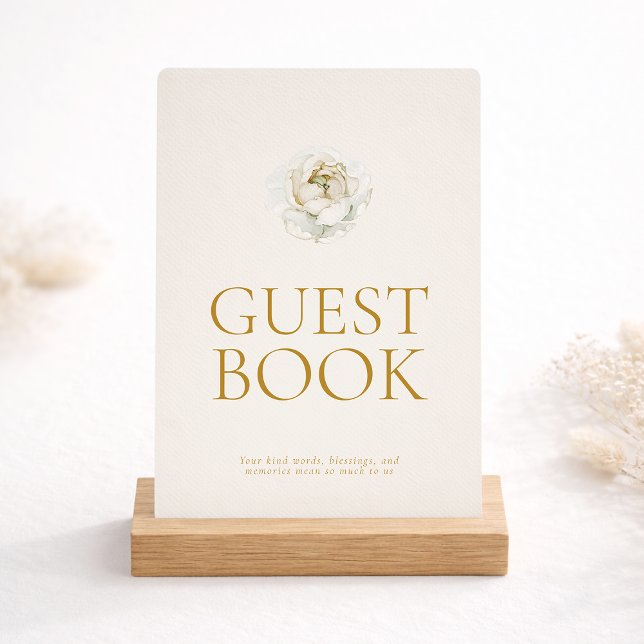 Convites Elegant Ivory Floral Guest Book Sign (Criador carregado)