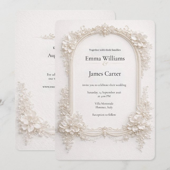 Convites Elegant Ivory Floral Wedding Invitation. (Frente/Verso)