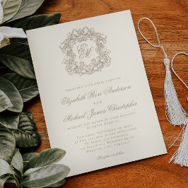 Convites Elegant Ivory Monogram Crest Wedding