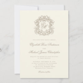 Convites Elegant Ivory Ornate Monogram Crest Wedding