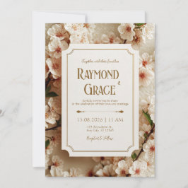 Convites Elegant Ivory Sakura Floral Gilded Ticket Wedding