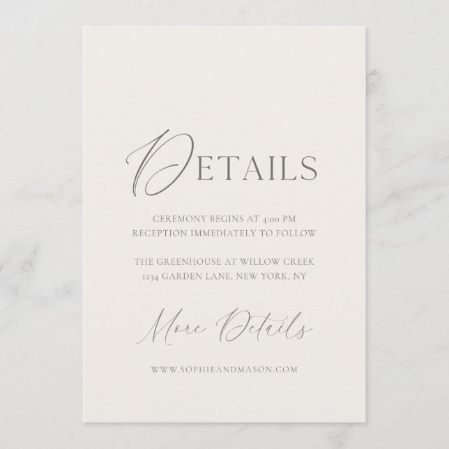Convites Elegant Ivory Wedding Details Card (Frente)