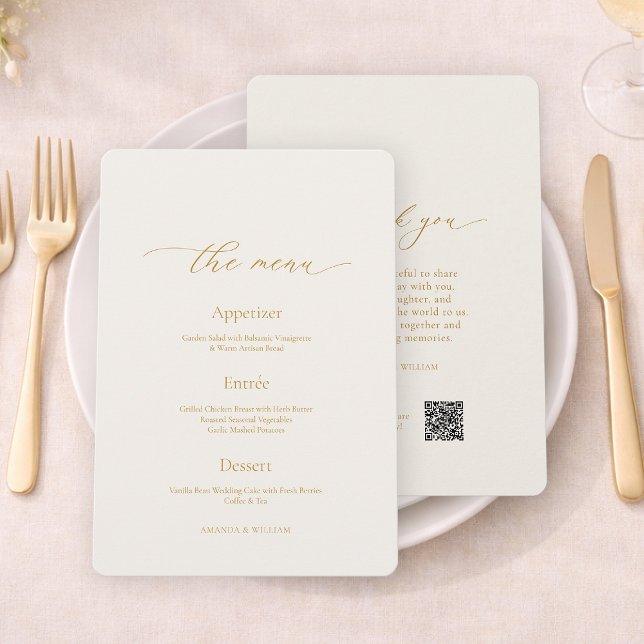 Convites   Elegant Ivory Wedding Menu & Thank You Card (Criador carregado)