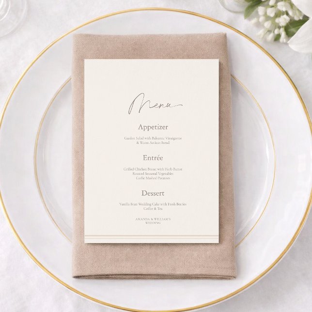 Convites Elegant Ivory Wedding Menu with Thank You Card  (Criador carregado)