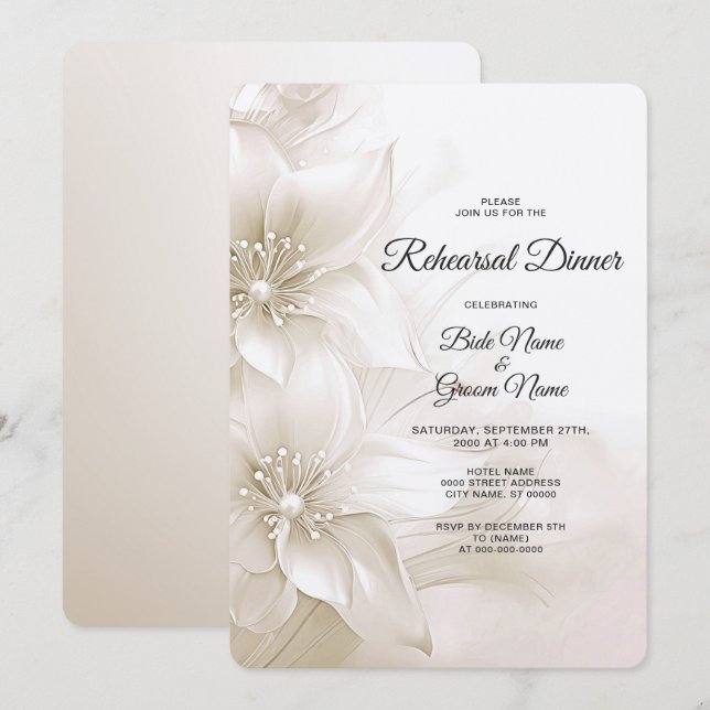 Convites Elegant Ivory White Flowers Rehearsal Dinner (Frente/Verso)