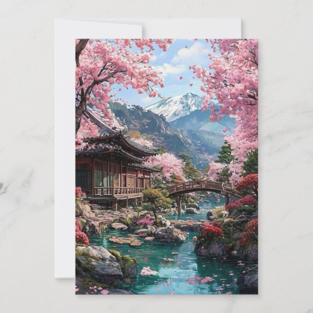 Convites Elegant Japanese Cherry Blossom & Castle Wedding I (Frente)