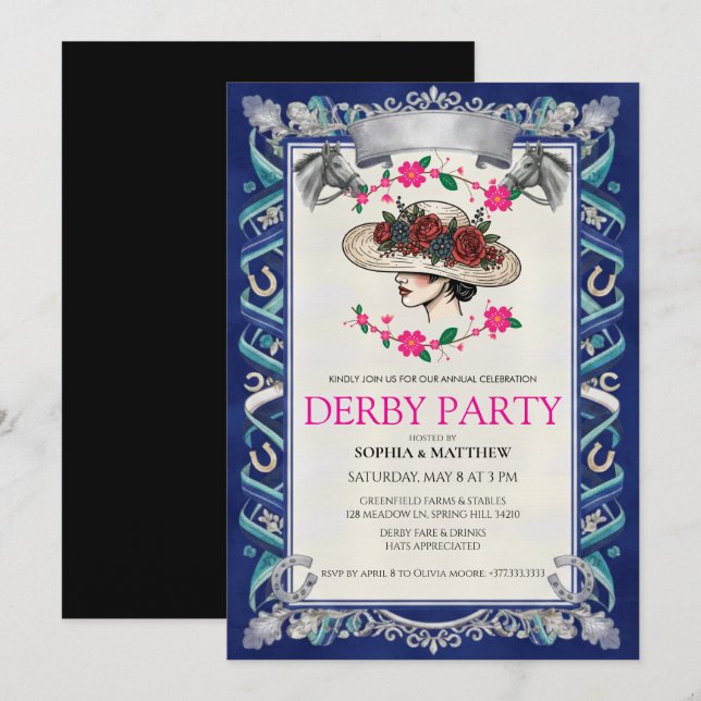 Convites Elegant Kentucky Derby Party Floral Invitation (Frente/Verso)