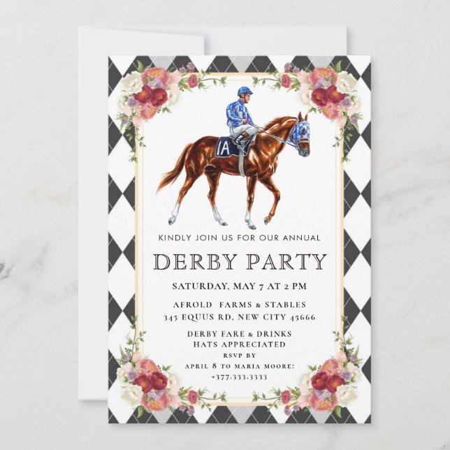 Convites Elegant Kentucky Derby Party Invitation with Horse (Frente)