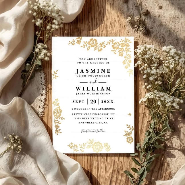 Convites Elegant Lace Floral Rustic Gold QR Code Wedding (Criador carregado)