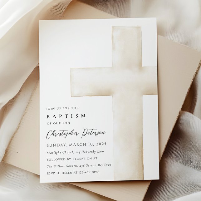 Convites Elegant Large White Cross Baptism Invitation (Criador carregado)