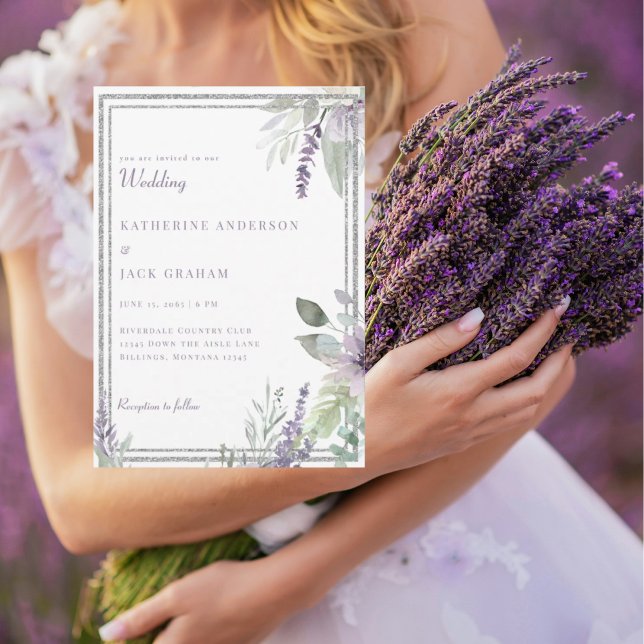 Convites Elegant Lavender Floral and Foliage Wedding  (Criador carregado)
