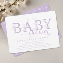 Elegant Lavender Floral Baby Shower Typography