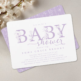 Convites Elegant Lavender Floral Baby Shower Typography
