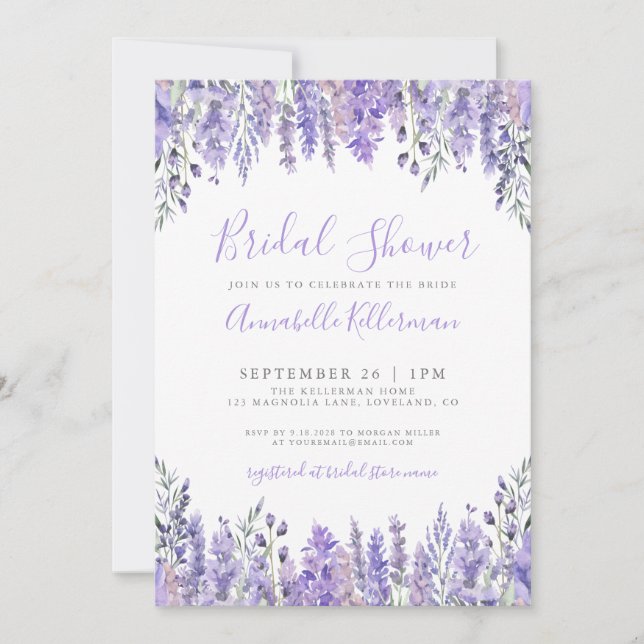 Convites Elegant Lavender Floral Bridal Shower (Frente)